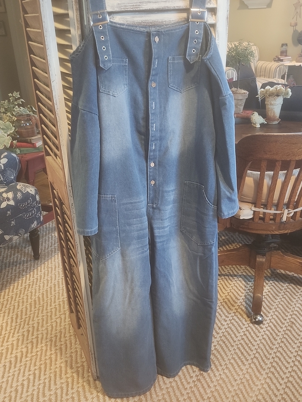 Denim Cold Shoulder Overalls